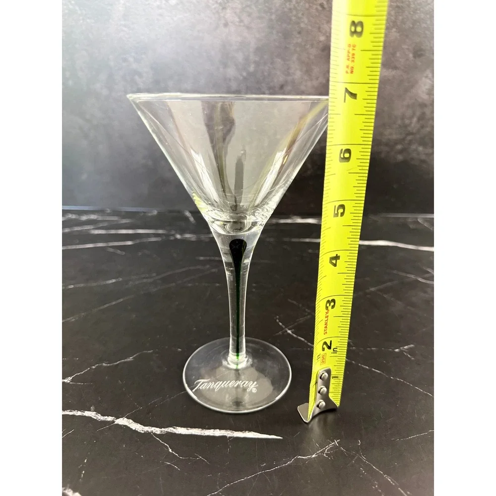 Tanqueray Etched Base Martini Glass with Green Drop in Stem 6.75in
